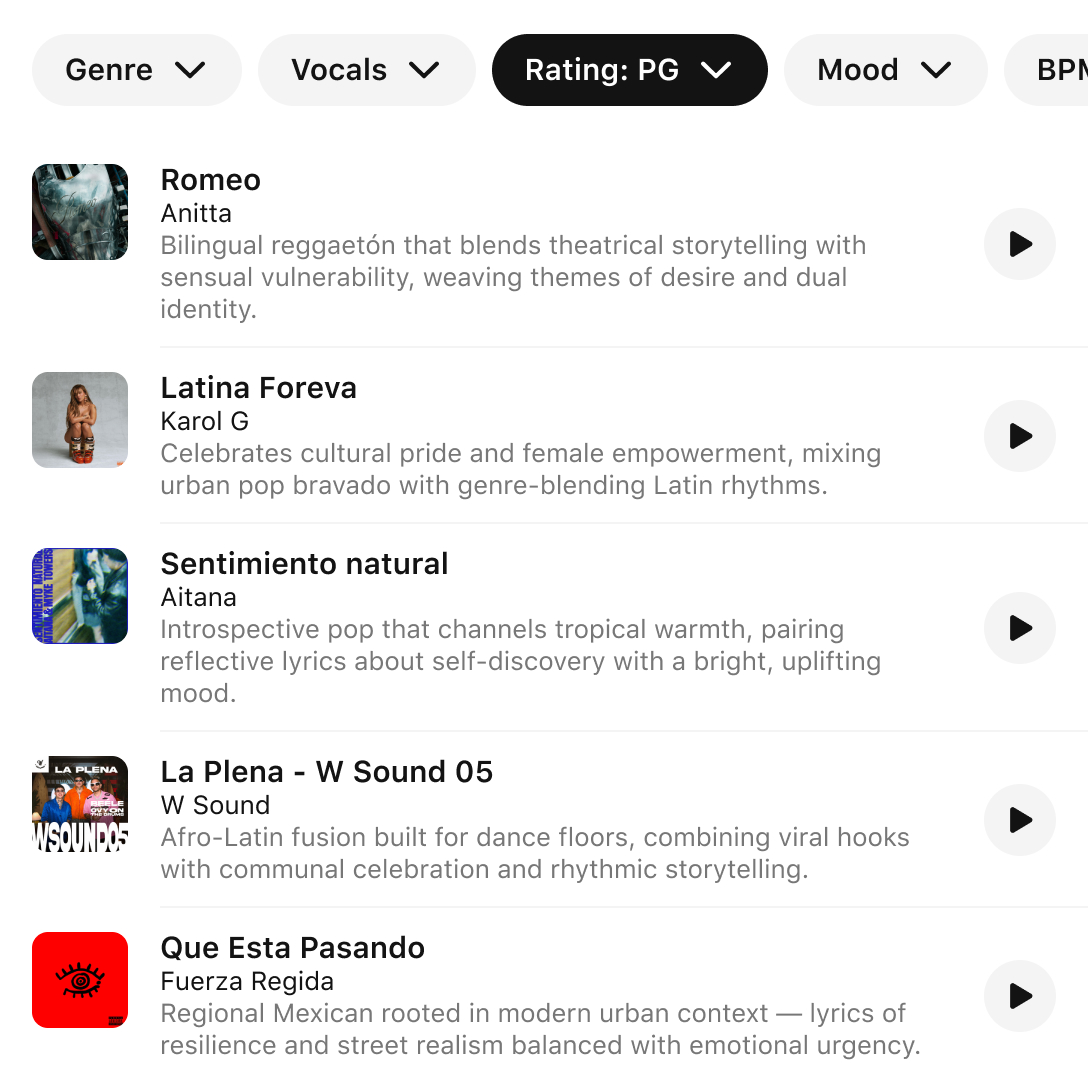 Example of curated tracklists created with Lens by Musixmatch